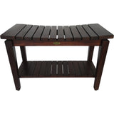 Contemporary Teak Shower Bench with Shelf in Brown Finish