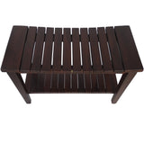 Contemporary Teak Shower Bench with Shelf in Brown Finish
