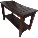 Contemporary Teak Shower Bench with Shelf in Brown Finish