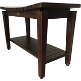Contemporary Teak Shower Bench with Shelf in Brown Finish