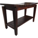 Contemporary Teak Shower Bench with Shelf in Brown Finish
