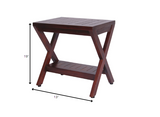 Compact X Shape Teak Shower Outdoor Bench with Shelf in Brown Finish