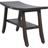 Contemporary Teak Shower Bench with Shelf in Brown Finish