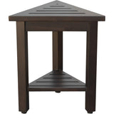 18" Teak Corner Shower Stool or Bench with Shelf in Brown Finish