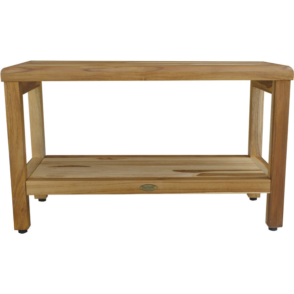 Rectangular Teak Shower Bench with Shelf in Natural Finish
