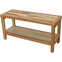 Large Rectangular Teak Bench with Shelf in Natural Finish