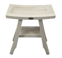 Compact Square Teak Shower Stool with Shelf in White Finish