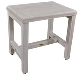 Compact Rectangular Teak Shower or Outdoor Bench in Driftwood Finish