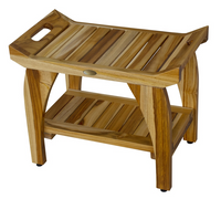 Compact Rectangular Teak Shower Bench with Handles in Natural Finish