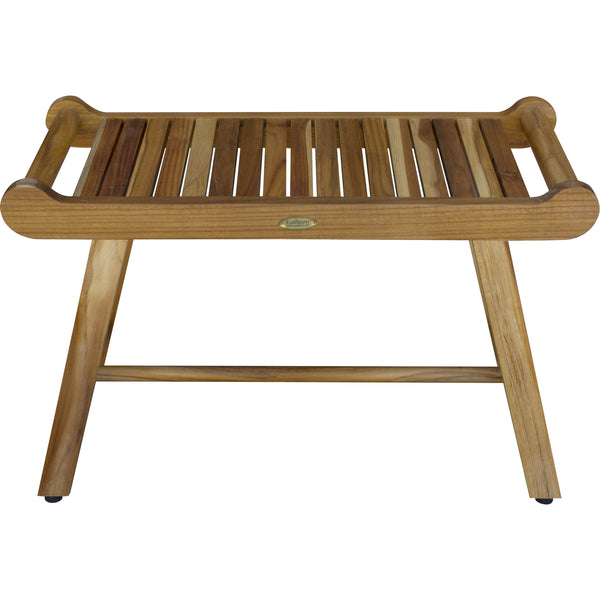 Rectangular Teak Shower Bench with Handles in Natural Finish