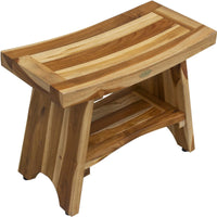 Contemporary Teak Shower Bench with Shelf in Natural Finish