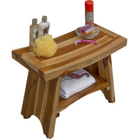 Contemporary Teak Shower Bench with Shelf in Natural Finish