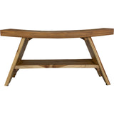 Compact Curvilinear Teak Shower Outdoor Bench with Shelf in Natural Finish