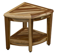Compact Teak Wide Corner Shower Outdoor Bench with Shelf in Natural Finish
