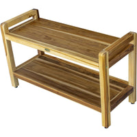 Rectangular Teak Shower Bench with Handles in Natural Finish