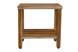18" Contemporary Teak Shower Stool or Bench with Shelf in Natural Finish