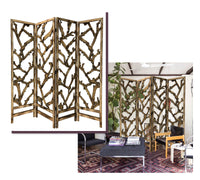 4 Panel Room Divider with Tropical Leaf