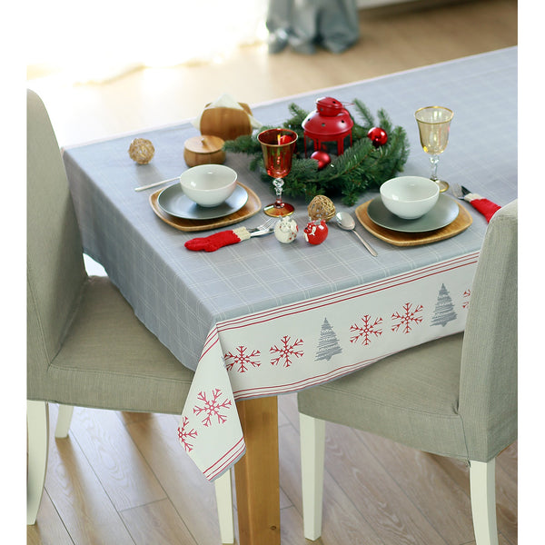 84" Merry Christmas Printed Rectangle Tablecloth in Grey