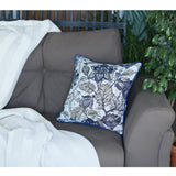 Set of 4 Square Blue and Beige Iris Throw Pillow Covers