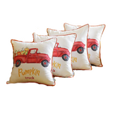 Set of 4 18" Pumpkin Truck Throw Pillow Cover in Multicolor