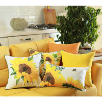 Set of 4 20" Sunflower Bee Lumbar Pillow Cover in Multicolor