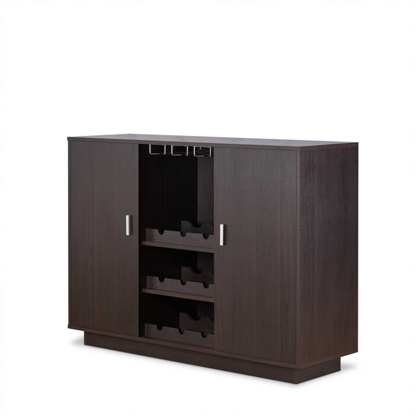 Espresso Wood Finish Wine and Stemware Cabinet