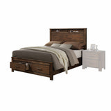 Oak Finish Queen Bed with  Storage Headboard and Footboard