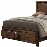 Oak Finish Queen Bed with  Storage Headboard and Footboard