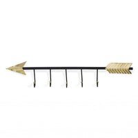 Black and Gold Metal Arrow Design Wall Decor with 5 Hanging Hooks