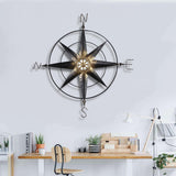 Black Metal Wall Decor Compass with Gold Center Accents