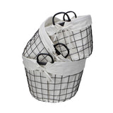 Set of 3 Oval White Lined and Metal Wire Baskets with Handles