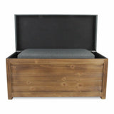 Set of 2 Rectangular Gray Linen Fabric and Wood Storage Benches