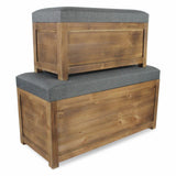 Set of 2 Rectangular Gray Linen Fabric and Wood Storage Benches
