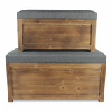 Set of 2 Rectangular Gray Linen Fabric and Wood Storage Benches