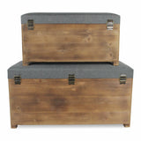 Set of 2 Rectangular Gray Linen Fabric and Wood Storage Benches