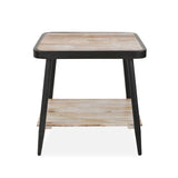 Industrial Style Square Whitewash and Gray Side or End Table