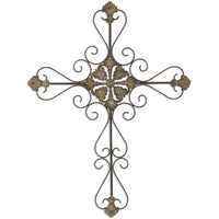 Large Gray Metal Scroll Design Gray Hanging Cross Wall Decor