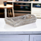 White Rustic Finish Wood Serving Tray with Handles