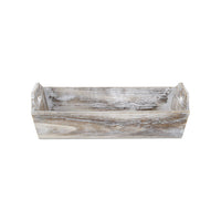 White Rustic Finish Wood Serving Tray with Handles