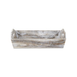 White Rustic Finish Wood Serving Tray with Handles