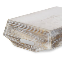 White Rustic Finish Wood Serving Tray with Handles