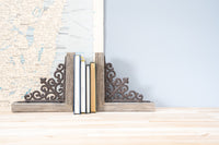 Set of Two Natural Weathered Gray Wood and Metal Corbels.