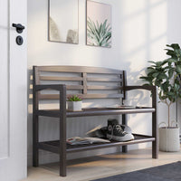 Espresso Finish Solid Wood Slat Bench with High Back and Shelf