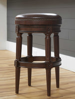 Distressed Walnut Finished Bar Height Round  Stool