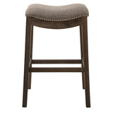 Bar Height Saddle Style Counter Stool with Taupe Fabric and Nail head Trim