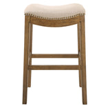 Bar Height Saddle Style Counter Stool with Cream Fabric and Nail head Trim