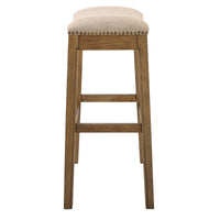 Bar Height Saddle Style Counter Stool with Cream Fabric and Nail head Trim