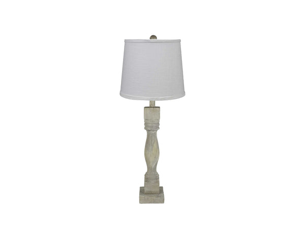 Distressed Washed Wood Finish Table Lamp with Crisp White Shade