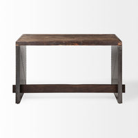 Dark Brown Solid Reclaimed Wood Office Desk With Metal Cladded Frame