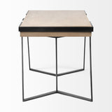 Solid Mango Wood Finish Writing Desk With Single Storage And Black Triangular Iron Legs